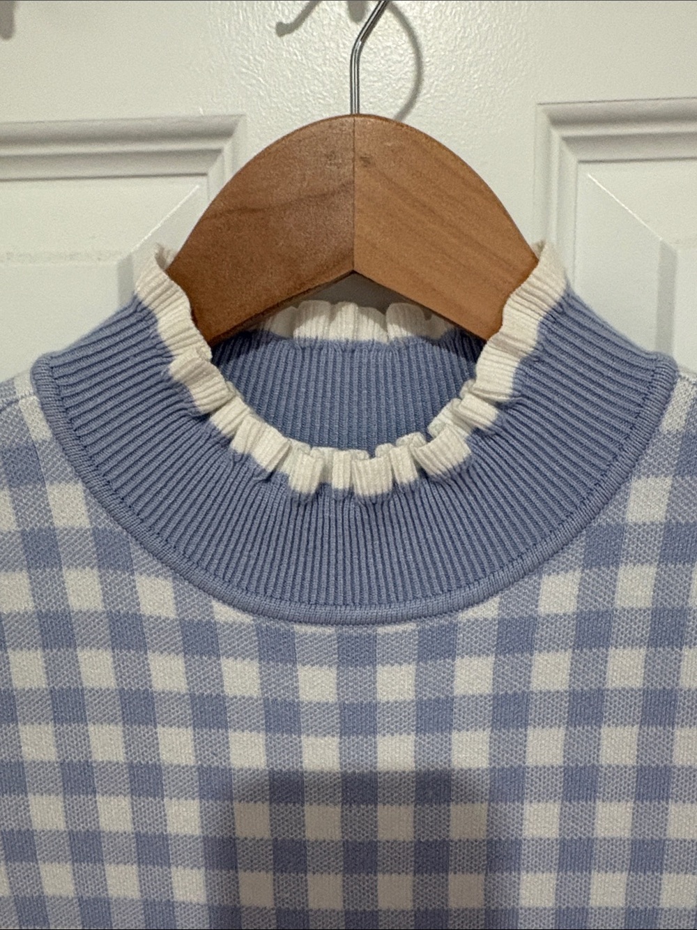 1901 Light Blue and White Gingham Knit Midi Dress - Picture 6 of 7